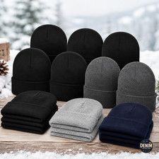 12 Pack Mens Women Assorted Colors Warm Winter Cuffed Knit Beanies Hats Cap Caps