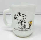 Vintage Anchor Hocking Milk Glass Mug Snoopy & Woodstock USA Life Is Pure Joy