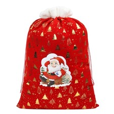 Large Santa Sack Christmas Gift Bag Red Velvet Drawstring Foil 27x20 Inch