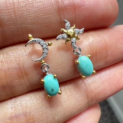 925 Sterling Silber Ohrringe 6x4mm Natur Türkis Zirkon Sonne&Mond Tropfen Geschenk