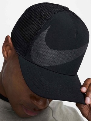 Nike Rise Dri FIT Trucker Cap Mens Size M/L Black Hat Reflective Logo  HJ7018 010