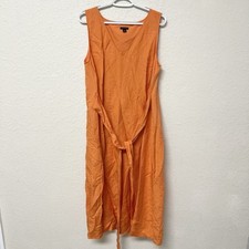 Ann Taylor Midi Dress Linen Blend Sleeveless Wrap Wild Satsuma Size M
