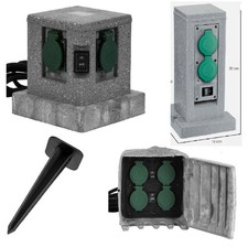 Gartensteckdose 2-4fach Steinoptik Steckdosenverteiler IP44 Steckdosenstein Dose
