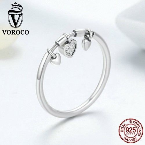 Anello Argento Sterling 925 Voroco Taglia 6-9 Cuori Zirconia Matrimonio Donna Gioielli - Foto 5 di 12