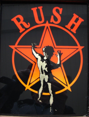 VINTAGE 1980'S RUSH STARMAN CARNIVAL GLASS PRIZE MIRROR SIGN WOOD