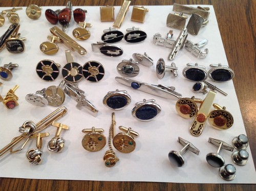 Vtg 20 Sets Cuflfinks w/Tie Bars Gator Clip/Tie Tacks Goldtone Silvertone Celtic - Picture 3 of 6