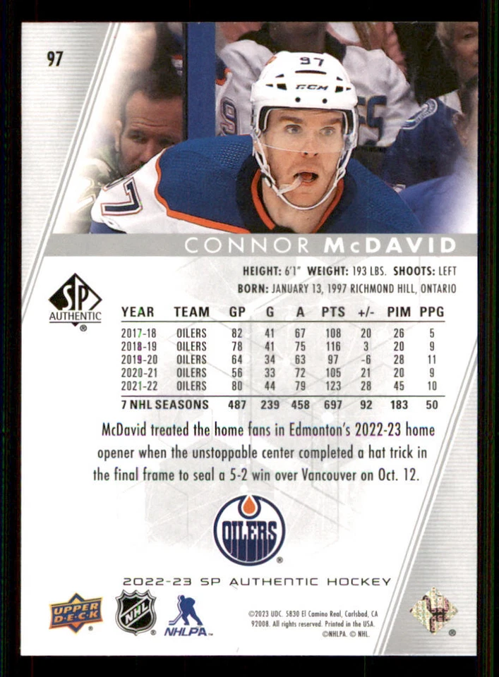 2022-23 SP Authentic #97 Connor McDavid - Image 2 of 2