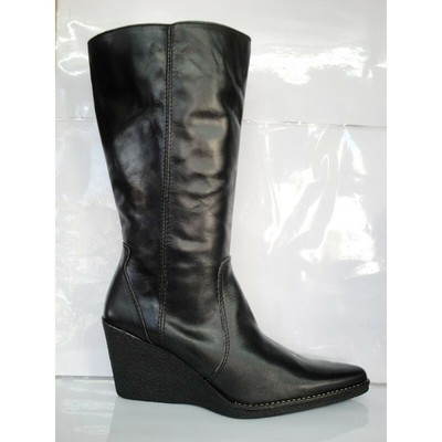 Botas altas de piel negra con cuña muy baratas producto Español para mujer