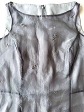 Ladies NEXT Silver Pewter Grey Formal Floral Embroidered Dress Bodycon Evening