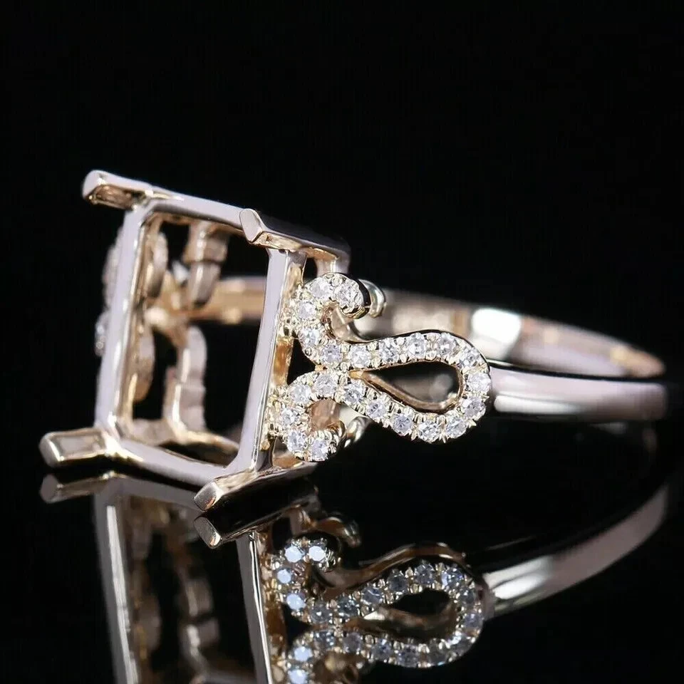 7X5MM Emerald Cut Moissanite Semi Mount Engagement Ring 14k Yellow Gold Plated - Image 4 of 4