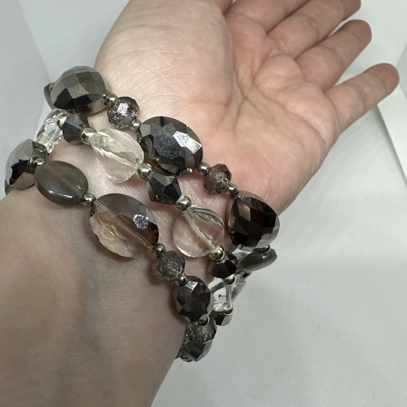 Set 3 Stack Stretch Bracelets Crystals Hematite S… - image 3