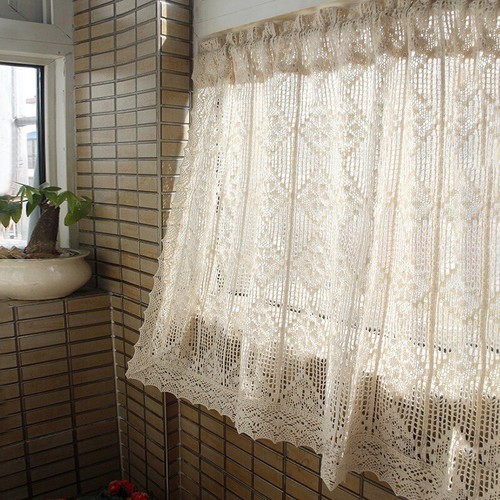 French Country Linen Cotton Lace Crochet Home Kitchen Sheer Cafe Curtain Favor - Picture 3 of 11