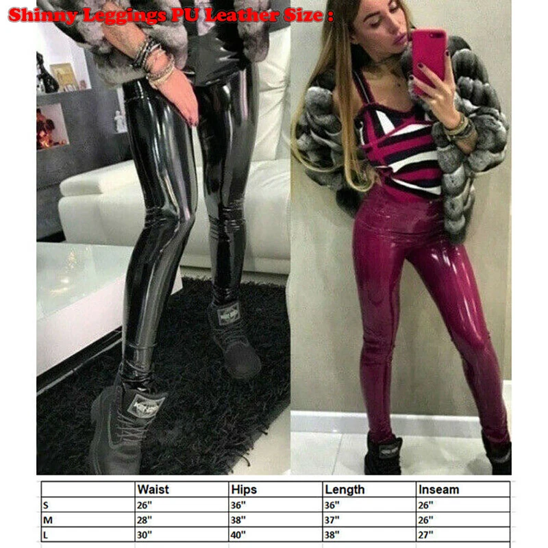 Pantalones ajustados de cuero PU sintético negro pantalones push up levantamiento de glúteos elásticos leggings Foto 4 de 4