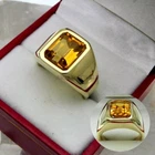 Natural Citrine Gemstone with Gold Plated 925 Sterling Silver Ring for Men's 696