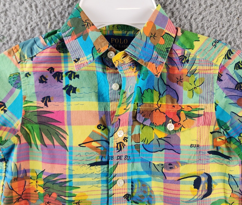 Polo Ralph Lauren Tropical Madras Plaid Short-Sleeve Shirt Boys 4 Multicolor - Picture 4 of 13