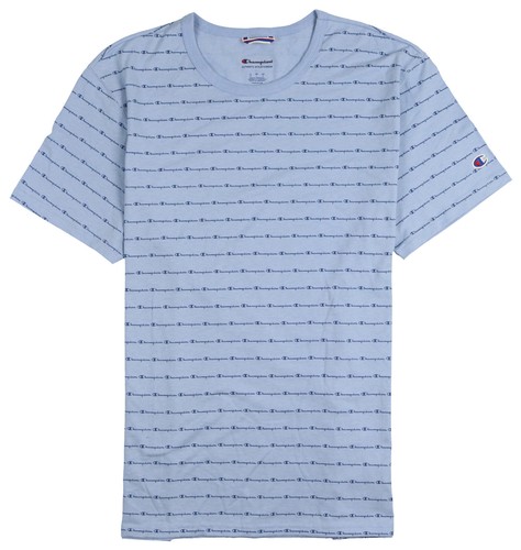 CHAMPION Powerblend Script Logo AOP T-Shirt sz M Medium University Blue