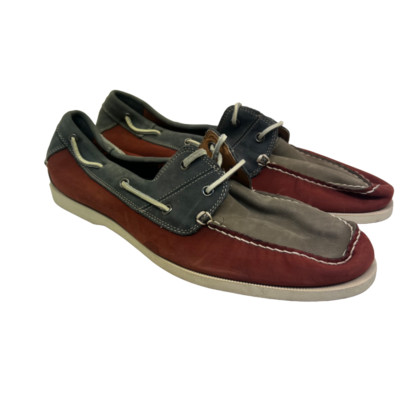 Crown & Ivy Men's Slip-On Casual Boat Shoes Leather Red/Navy Size 13M