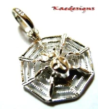 Kaedesigns, New Solid Genuine 9ct 9kt White Gold Spider Web Pendant Charm