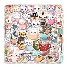 50 Pack of Cute Cat Stickers for Laptop/Water Bottle/Phone Case/iPad/Kindle