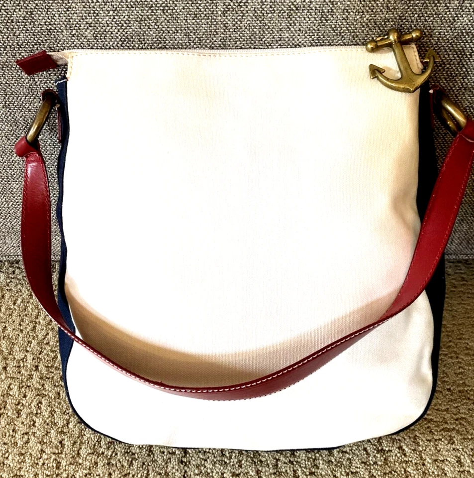 Bolso de Hombro MOSCHINO Lona Cuero Latón Ancla Logo Hecho en Italia Foto 3 de 4