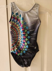 Snowflake Designs Black Rhinestone Gymnastics/Dance Leotard CM Medium