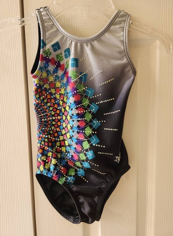 Snowflake Designs Black Rhinestone Gymnastics/Dance Leotard CM Medium