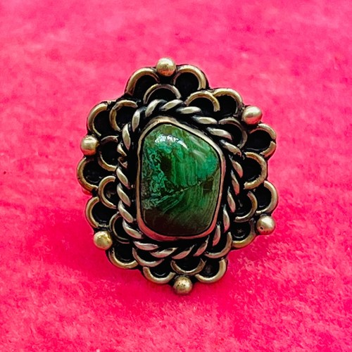 Vintage Sterling Silver Old Pawn Southwestern Artisan Malachite Ring Size 7 - Picture 2 of 17