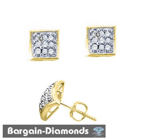 Unisex kleine 0,05 kt natürliche Diamant quadratische Ohrringe 10 K Gold Schraubverschluss 4,5 x 4,9 mm - Bild 1 von 20