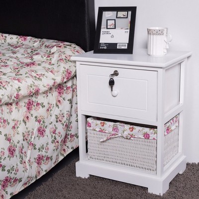 Wood Night Stand 2 Tiers 1 Drawer Bedside End Table Bedroom Furniture Organizer 643504328838 Ebay