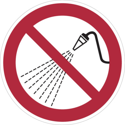 Verbotszeichen Mit Wasser spritzen verboten  D-P017-DIN 4844-100mm Aufkleber