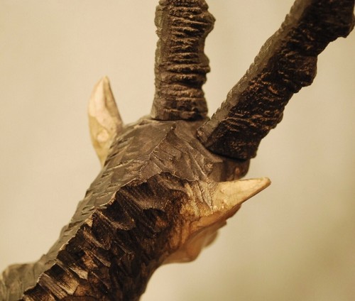 Antique BLACK FOREST Hand Carved Sculpture IBEX CHAMOIS Linden Wood Signed 15" - Picture 19 of 24