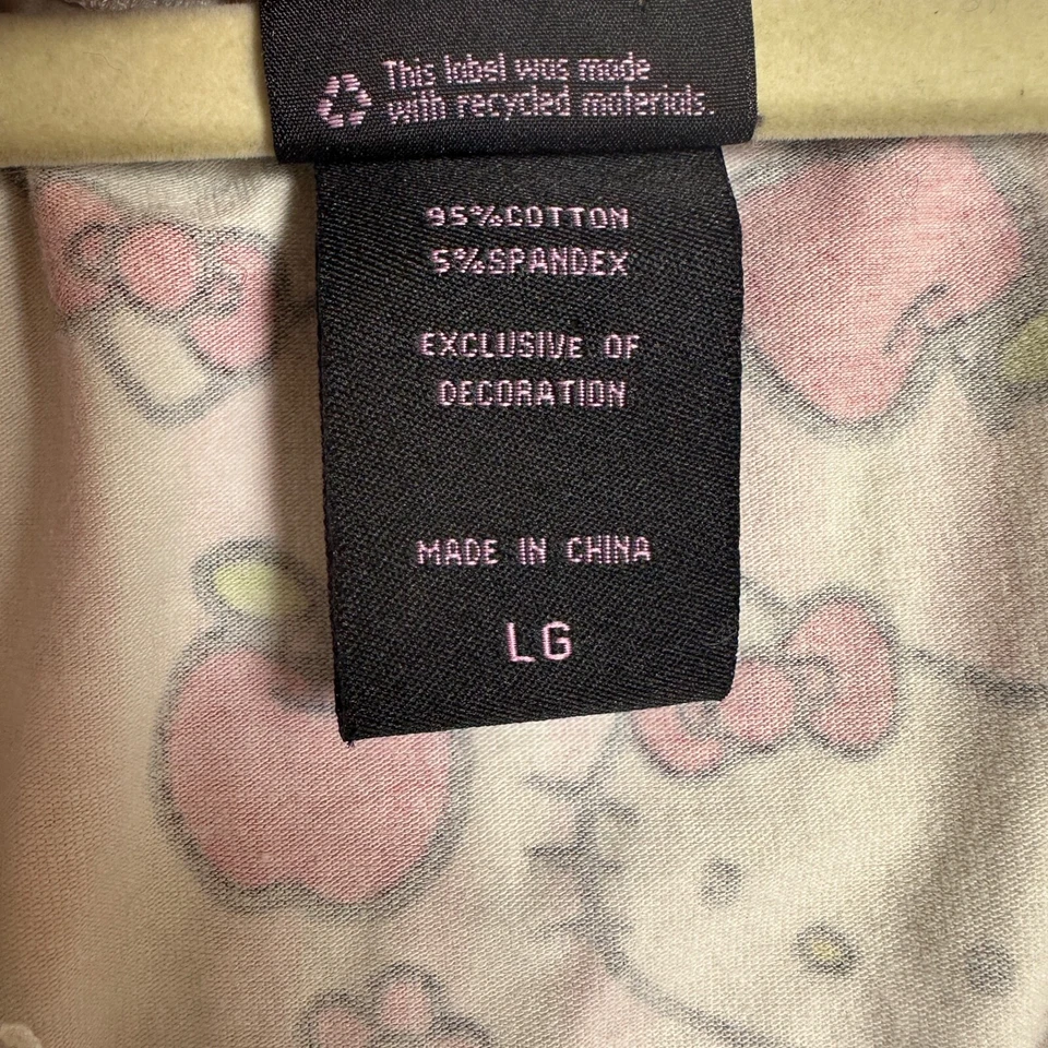 Hello Kitty Pink Striped Blouse Top Medium Apples Flowers Bow AOP - Image 4 of 4