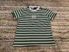 Huf Skateboarding T-Shirt Striped Mens Size M Medium Green Black White SS