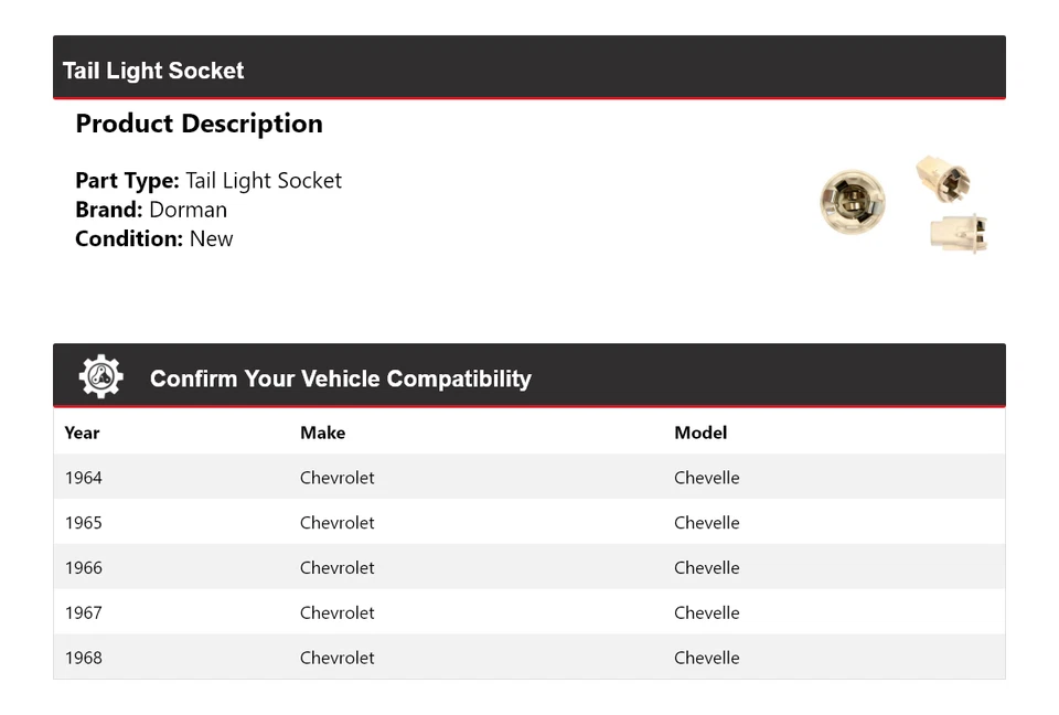 For 1964-1968 Chevrolet Chevelle Dorman Tail Light Socket 1965 1966 1967 - Image 2 of 4