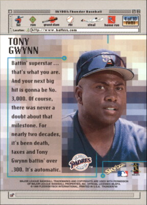 ゲームセンター・ゲームカード SKYBOX TONY GWYNN 1999 SkyBox Thunder www.batterz.com #WB4 Tony Gwynn San