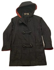 Forenza Womens Sz 4 Duffle Coat Trench Toggle 100% Wool Lined Leather Trim