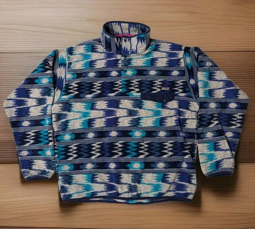Patagonia Synchilla Mens Medium Aztec Snap T Blue Fleece Pullover RARE