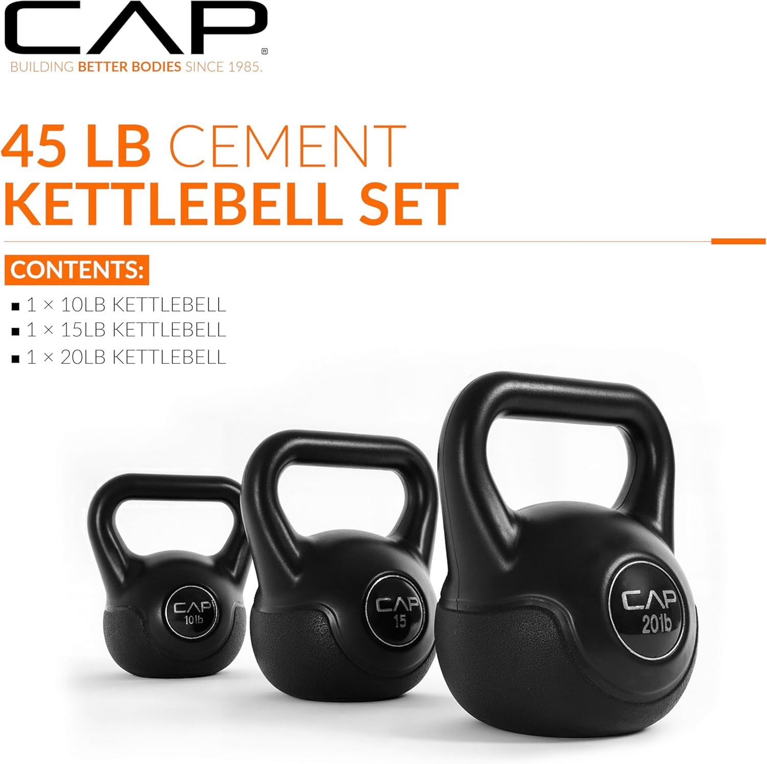 CAP Barbell 45lb Kettlebell Set 10 15 20 lb Cement Home Gym Weights