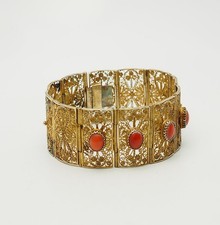 Antico Dorata 800 Argento E Corallo Filigrana Largo Pannello Bracciale