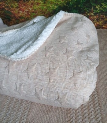 MyHome Kuscheldecke Plaid Decke Tagesdecke Teddyfleece Sterne Beige Weiß 127x164