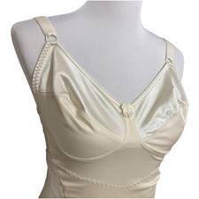 Vintg Crown-ette Shiny Shapewear Sz 38C Girdle Bra Long Slip Dress Shaper Ivory