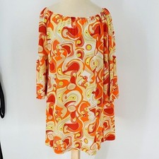 ELYSA SUZANNE Vintage dress. Size small.  Bell sleeves. Orange and yello…