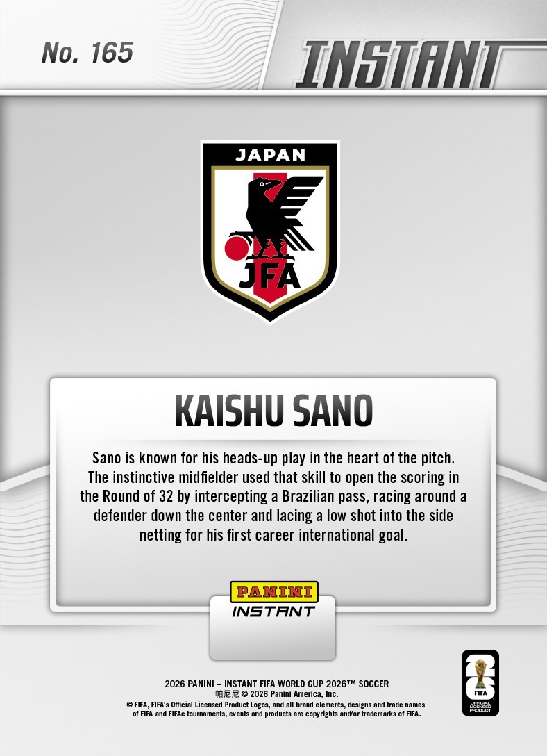 *PRESALE* 2026 Panini Instant FIFA World Cup Kaishu Sano #165 ~ Japan view 2