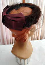 1960s Vintage Mink Fur Pillbox Open Crown Hat, Brown with Veil