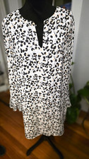 LOFT Women's L Leopard Print V-Neck 3/4 Sleeve Shift Short Dress