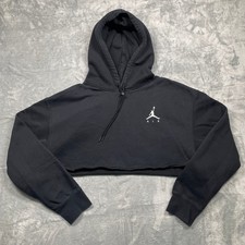 Air Jordan Cropped Hoodie Women XL Black Pullover Raw Hem