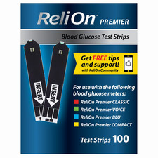 ReliOn Premier Blood Glucose Test Strips, 100 Count Diabetes Blood Sugar Test