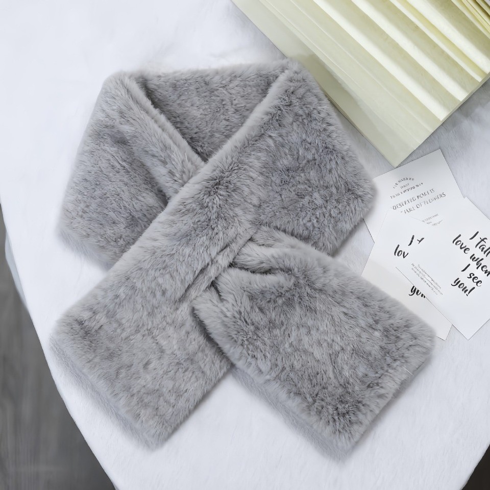 Faux Fur Plush Scarf Solid Color Neck Warmer Neck Wrap Autumn Winter ...