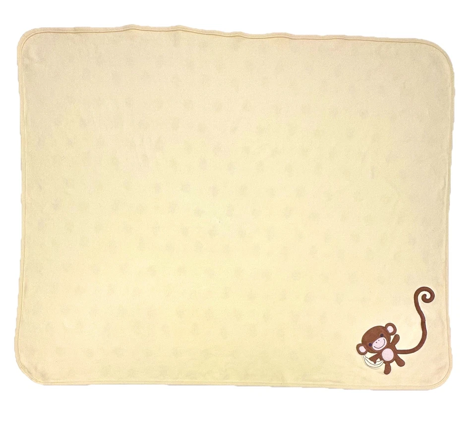 GYMBOREE Monkey Banana Baby Blanket Yellow White Reversible 2-Ply Cotton 2010 - Image 2 of 4