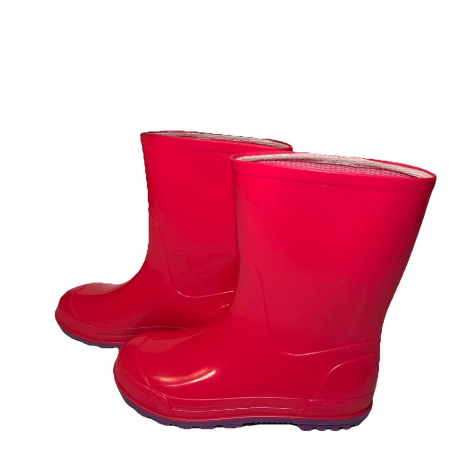 Girls Pink Rubber Rain Garden Mid Calf Pull On Boots Size 11/12 Purple Soles - Image 2 of 4